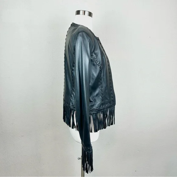 Cache Western Black Leather Fringe Zip Coat - Picture 5 of 8